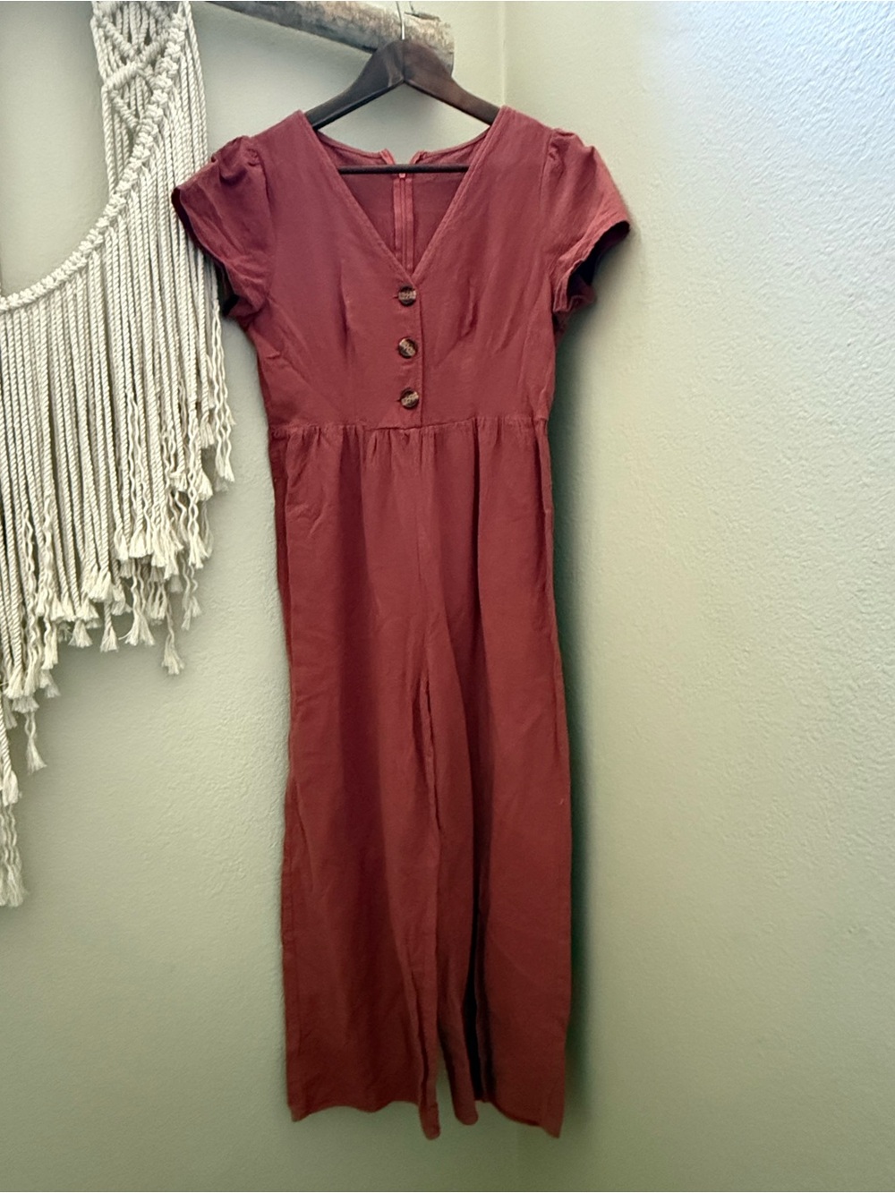 SHEIN Rust Red V-Neck Jumpsuit with Button Front